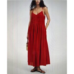 Madewell Tilda Textured V-Neck Smocked Midi Dress Festival Red Size XXS